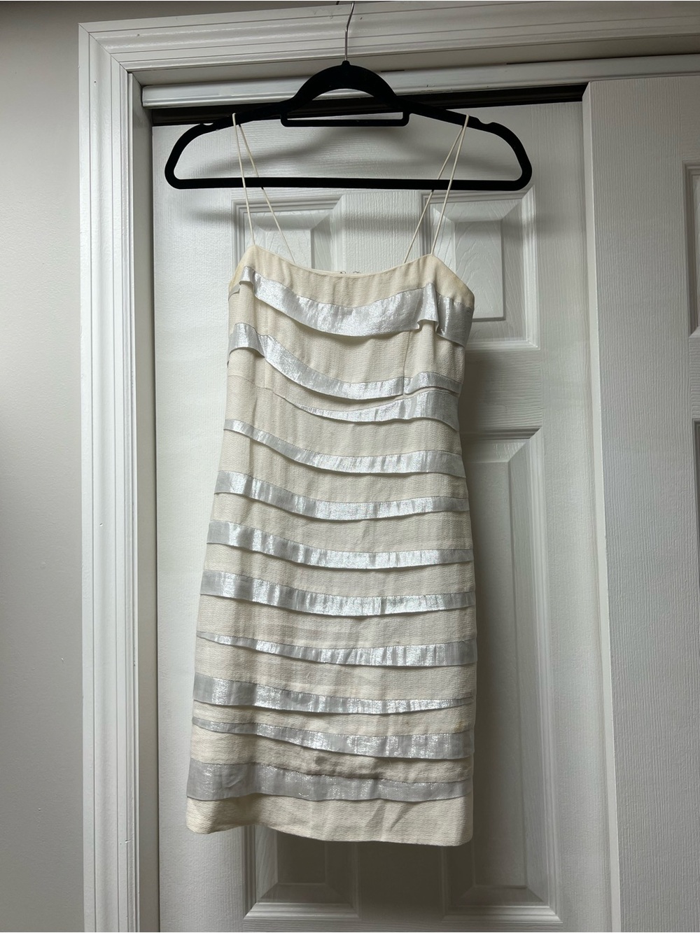Alice + Olivia Cream Dress with Silver Metallic Stripes